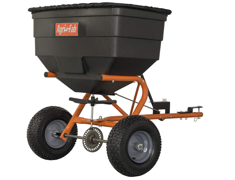 Agri-Fab Tow Behind Broadcast Spreader for Seed, Fertilizer, Salt and Ice Melt, 185 lb Capacity Lawn and Garden Spreader with 12 Ft Spread Width