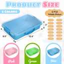 3 Pack Plastic Sensory Bins, Portable Clear Lid Sandbox Container with Handle 15 Stickers, Large Sand Water Play Tray Crafts Organizers for Sand, Water, Beads (Blue, Green, Pink)