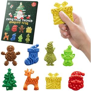 8PCS Christmas Green Monster Textures Toys Sensory Stone for KidsTextured Soft Worry Stone for Autism Kids Calming Fidget Stress Toys for Students Anxiety Relief Small Prizes Fidget ToysChristmas