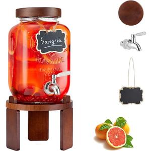 1 Gallon Glass Drink Dispenser For Parties,Beverage Dispenser,Lemonade Dispenser with 18/8 Stainless Steel Spigot Leakproof for Sun Tea, Picnic,Homemade Juice