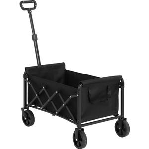 Lightweight Portable Heavy Duty Folding Beach Wagons with Wheels Outdoor Utility Carts for Grocery, Camping, Shopping, Sports, Gwith Large Capacity Black