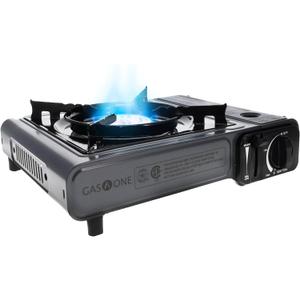 Gas One Portable Butane Camping Stove with Case: Automatic Ignition, Precise Heat Control - Camping & Tailgating and Outdoor Cooking (New Style Gray)