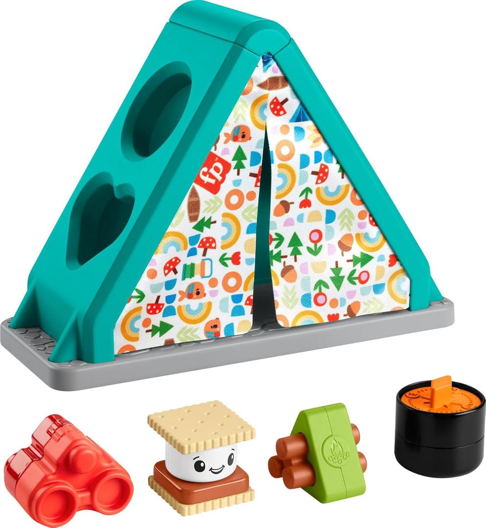 Fisher-Price Baby Developmental Toy SMore Shapes Camping Tent Block Sorting Activity for Infants Ages 6+ Months (1 count (pack of 1))