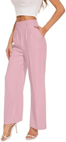 FUNYYZO Wide Leg Pants Women's High Elastic Waisted in The Back Business Work Trousers Long Straight Suit Pants Size Large