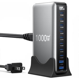 1000W USB C Charger GaN Fast USB C Charging Station Hub10-Ports PD 140W Laptop Charging Adapter Compatible with MacBook Pro/Air,iPhone,DELL,Steam Deck,Galaxy,Google