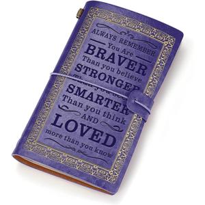 Motivational Leather Refillable Journal Notebook Always Remember You are Braver Than You Believe Encouragement Gifts for Friend Family (AL Purple)