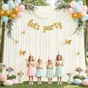 8 x 10ft Ivory Backdrop Curtains for Baby Shower Photo Background Curtains Wrinkle Resistant Backdrop for Party Photoshoot Polyester Curtains Drapes for Wedding Birthday with Rod Pocket, 2 Panels