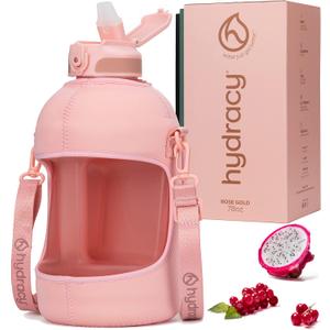 Hydracy Water Bottle with Time Marker -Large BPA Free Water Bottle & No Sweat Sleeve -Leak Proof Gym Bottle with Fruit Infuser Strainer & Times to Drink -Ideal for Fitness Sports & Outdoors (Rose Gold)