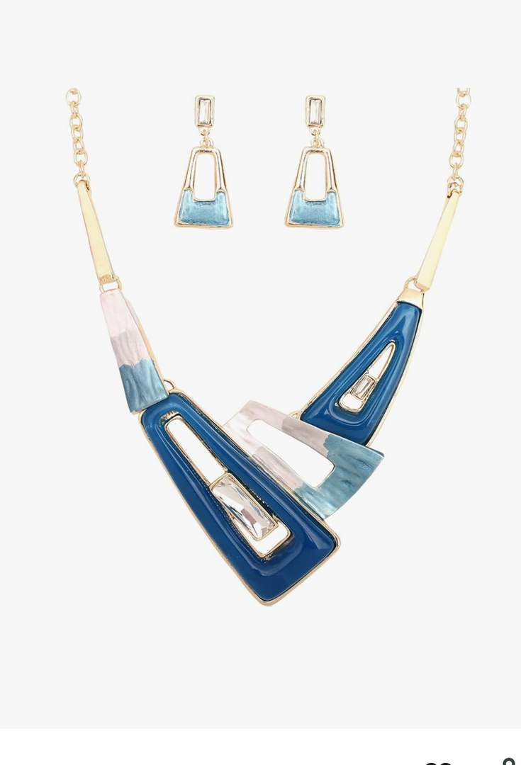 SFE Irregular Enamel Triangle Shape shell Collar Bib Bohemian Boho Statement Necklace Earrings Fashion Costume Jewelry Set for Women