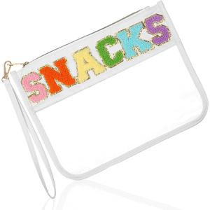 Larrel Clear Makeup Bag,Snack Bags,Snack Bags with Zipper for Travel Preppy Waterproof Makeup Bag Transparent Cosmetic Toiletry Pouch for Purse Accessories for Women Girls,(White)