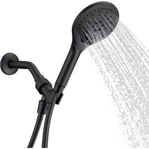 KPW Handheld Shower Head with 59" PVC Hose Matte Black | Detachable Shower Head Adjustable Bracket High Pressure Handheld Shower Head RV Shower Head