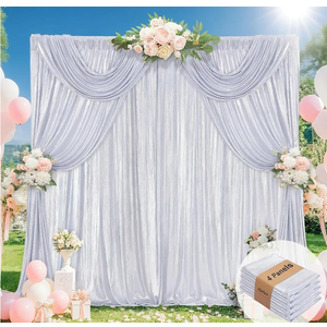 Silver Curtains Backdrop for Wedding Parties, Glitter Blrthday Drapes 4 Panels of 4.8x8FT Wrinkle Free Glitter Photo Backdrop Drapes