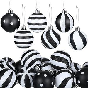 Riceshoot 24 Pcs Christmas Black and White Ball Ornaments Xmas Plastic Stripe Dot Hanging Ball for Christmas Tree Party Decoration Supplies(2.36 Inch)