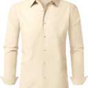 Mens Business Dress Shirt Long Sleeve Button Down Formal Shirt for Men Cotton Slim Fit Shirt for Wedding (Large, White Smoke)