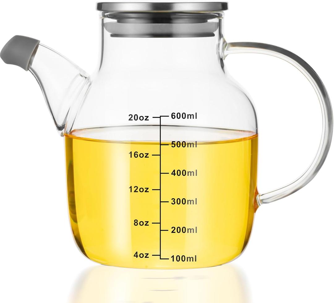 PARACITY Glass Oil Dispenser Bottle with Measurements, Oil Dispenser Bottle for Kitchen, 20.3 OZ Oil Container Kitchen for Olive/Vinegar/Cooking/Soy Sauce