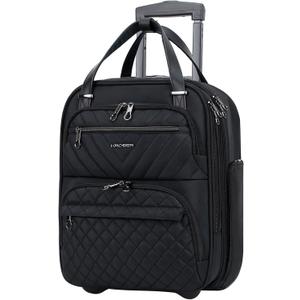 KROSER Carry On Underseat Multi-functional, 16-inch Underseater Lightweight Overnight Suitcase for Men Women, Black