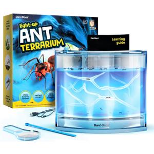 Light-up Ant Farm Terrarium Kit for Kids  LED Habitat for Live Ants with Nutrient Rich Gel - Watch Them Dig Their Own Tunnels - Nature Learning, Science Toys, Experiment Gift for Boys & Girls