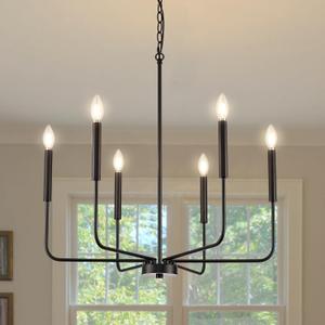 Modern Black Chandelier for Dining Room, Metal 6-Light Kitchen Light Fixtures, Farmhouse Candle Hanging Pendant Light for Living Room Entryway Foyer Bedroom (Bulbs Not Included)