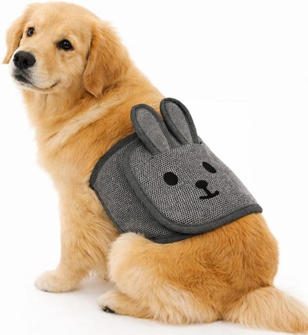Cute Belly Bands for Male Dogs with 3D Ears, Washable Reusable Dog Diaper, Breathable Mesh Wrap for Training & Incontinence, Adjustable Comfort FitGray-XL