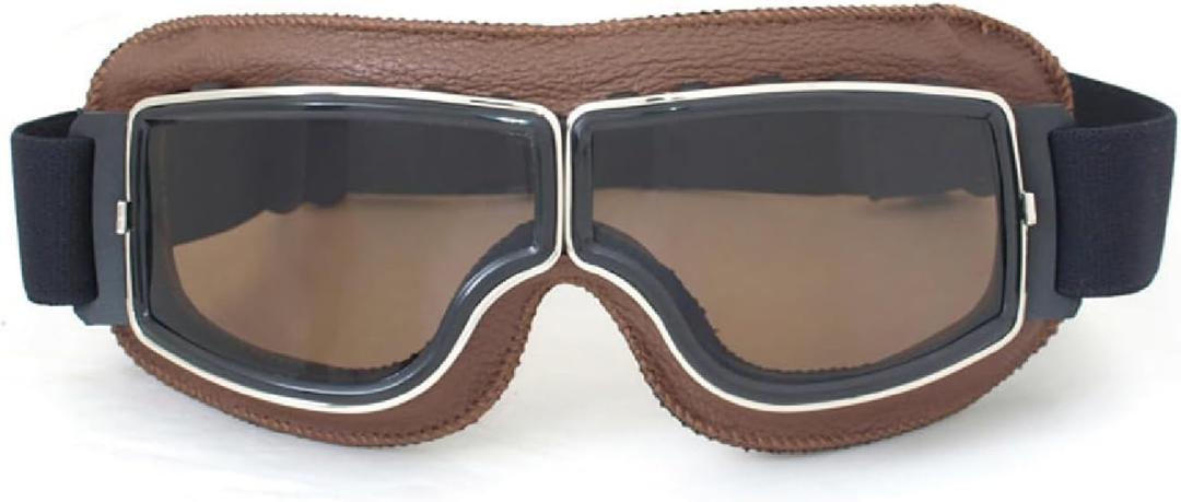 CRG Sports Motorcycle Goggles Vintage Aviator Pilot Style Leather Cruiser Scooter Motocross Goggles for Men, Women,Adults (Smoke Lens Brown Padding)