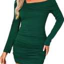 luvamia One Shoulder Dresses for Women Bodycon Long Sleeve Ruched Cocktail Party Date Night Short Dress Special Occasion