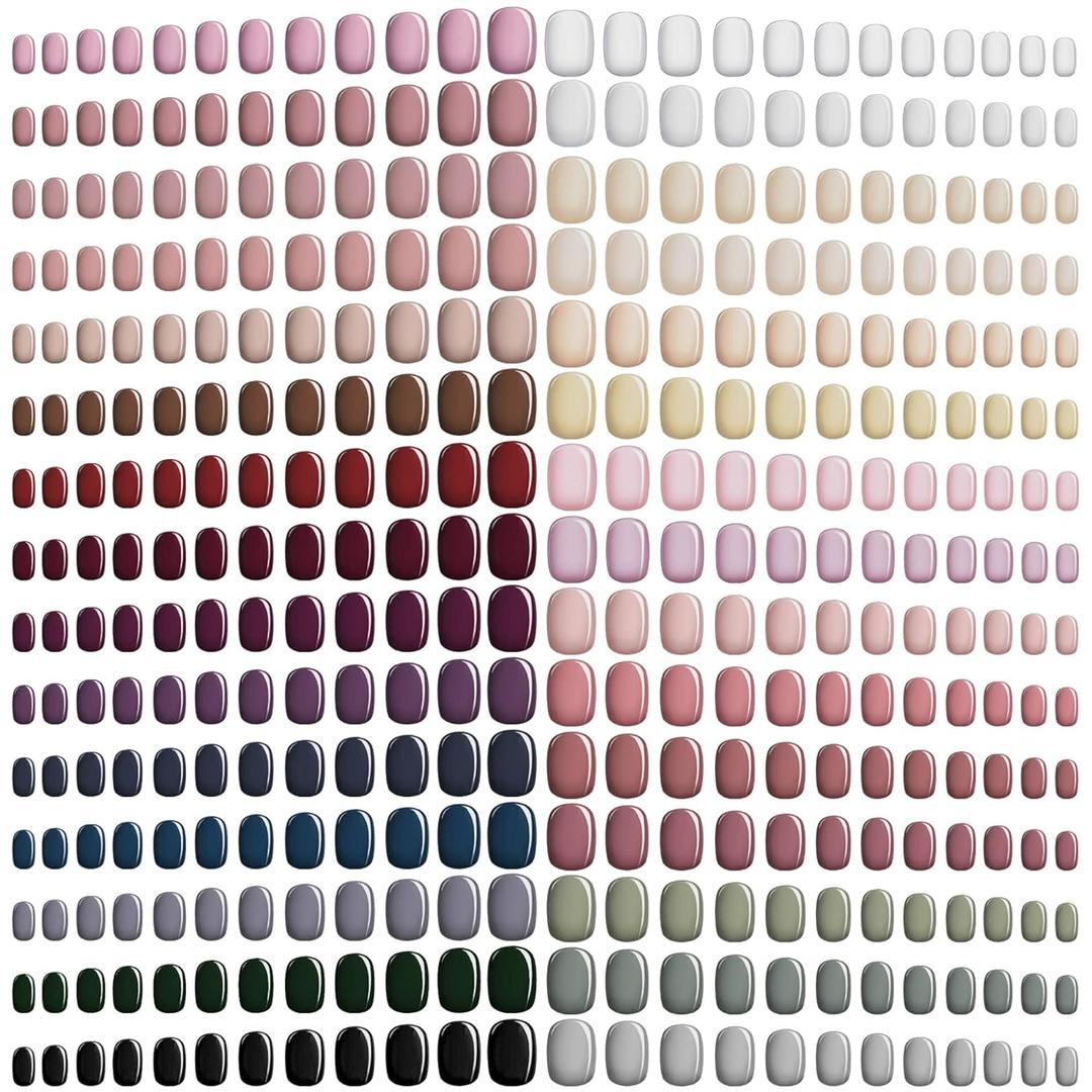 Honoson 720 Pieces Short False Nails Medium Square Artificial Fake Nails Full Cover Fingernails Coffin Press on Nails Glossy False Nails Tips for Women Girls DIY Nail(Classic Color)