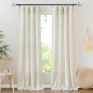 RYB HOME Sheer Linen Curtains Beige 84 inch Length 2 Panels - Semi Transparent Light Filtering Farmhouse Window Treatment Drapes for Living Room, Bedroom, Office, Nursery, W 52" x L 84"