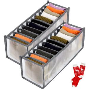 TOOVREN Socks Organizer 2 Pack, sock drawer organizer, sock drawer organizer divider, Cabinet Closet Organizers and Storage, Mesh Foldable Compartment Boxes for Storing Socks, Underwear, Ties, Panties