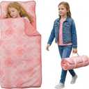 Toddler Nap Mat with Removable Pillow and Blanket (21" x 48") - Soft Sleep Mats for Kids, Daycare, Preschool, Travel - Machine Washable Roll Up Sleeping Bag - Nap Mat by Zunee (Floral Pink)