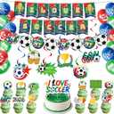 2 x 2026 World Soccer Cup Party Decorations,50PCS Football Themed Party Supplies with Banner, Balloons, Hanging Swirls, Cake & Cupcake Toppers for Soccer Birthday Party Celebrations