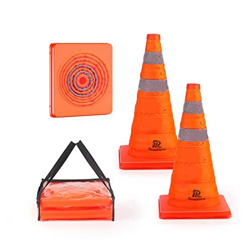 RoadHero 18 Inch 3 Pack Collapsible Traffic Safety Cones, Multi Purpose Pop-up Cones with Reflective Collar for Road Safety, Orange Cones for Driving Training, Parking Lots