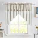 Farmhouse Boho Linen Button Arched Valance Curtains for Kitchen Window Dining Room Cafe Valance for Small Windows Bathroom Macrame Valances Rod Pocket 1 Panel (Beige Arched, W78 L35 inch)