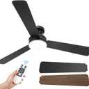 Ceiling Fans with Lights, 52 Inch Low Profile Ceiling Fan with Light and Remote Control,Reversible, LED Dimmable for Bedroom Living Room Indoor/Outdoor Patio Use