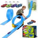 Flex Race Track 16 Ft with Suction Cups Compatible with Diecast 1/64th Cars, Flexible Car Track Toys for Ages 3+ Kids Toddlers Roll Out Portable Racetrack (Light Blue)