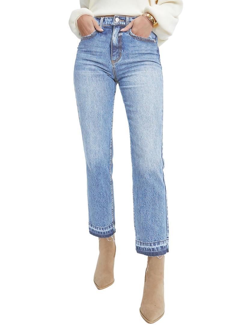 Astylish Jeans for Women High Rise Straight Ankle Jeans Casual Stretch Denim Pant Light Blue (Blue)