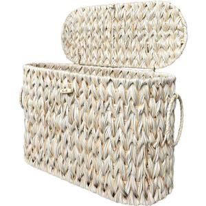 Toilet Paper Basket,Wicker Toilet Paper Storage with Lid,Decorative Boho Wicker Basket for Bathroom,Free Standing-Cream White