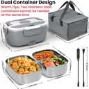 Sitlais Electric Lunch Box for Adults 80W Fast Heating, 1.5L Portable Food Warmer with 2 Stainless Steel Containers, 12V/24V/110V Heated Lunch Box for Car, Truck, Office, Travel, Leak-Proof Design