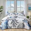 weesire Coastal Bedding King Size Coastal Quilt with 2 Shams, Nautical Beach Comforter Sets Ocean Bedspreads Blue Seaturtle Coverlet Summer Bedding, 96''x106''