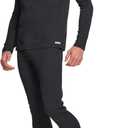 Lands' End Thermal Underwear for Men 3 Pc. Set Warm Long Johns for Men Base Layer Long Sleeve Shirt, Pants & Socks (Large, Black)