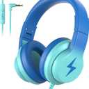 Kids Headphones, Wired Headphones for Kids with Microphone, 85/94dB Volume Limiter Headphone for Girls Boys, Foldable Headphone for Online Study, Gradient Blue