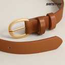 SANSTHS Fashion Womens Waist Belt with Exquisite Gold Buckle, Women Belt for Jeans Dresses Skirts Office Wear, BrownL