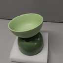 Elevated Ceramic Cat Food Bowl - 5.5" Wide Dish for Whikser Friendly, 6.6" Height for Easy Feeding, Lead & Cadmium Free, Durable Raised Cat Food Bowls, Green