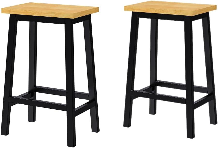 K&K Solid Wood Bar Stools (Not Cheap Iron), 25.6" Tall Set of 2 Bar Chairs, Kitchen Counter with Footrests, Farmhouse for Dining Room, Kitchen, Counter, Black