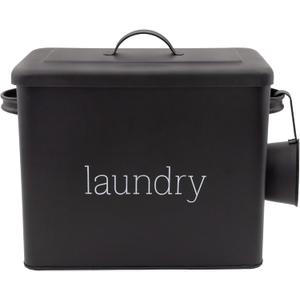 AuldHome Design Enamelware Laundry Powder Container (Black), Enamelware Detergent Bin w/ Scoop