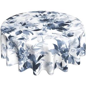 Spring Navy Blue Tablecloth Round 70 Inch, Dark Blue and White Flower Tablecloths Tablecloths Polyester Floral Table Cloth for Holiday Parties Kitchen Dining Indoor Outdoor