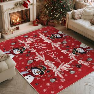 Artoid Mode Red Snowman Let It Snow Ball Christmas Area Rug, Xmas Winter Home Decor Low-Profile Washable Area Rugs for Entryway Bedroom Living Room Laundry Room Indoor 5x7 Feet