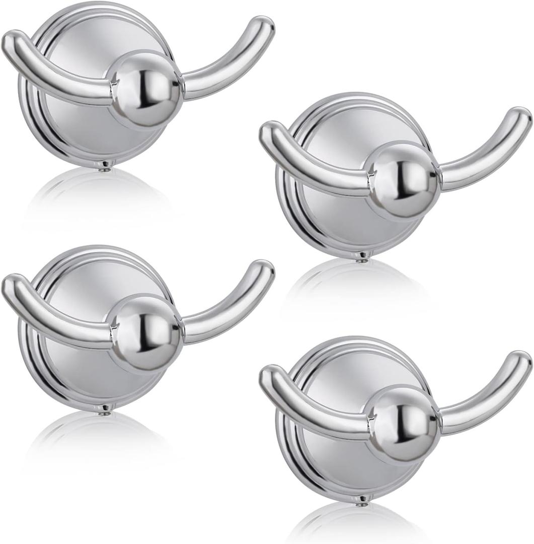 FILTA Bathroom Towel Hooks, Polished Chrome Robe & Towel Hooks for Wall Mounted, Traditional Towel and Robe Hooks for Hanging Towels, Bath Towel Holder for Shower(4 Pack)