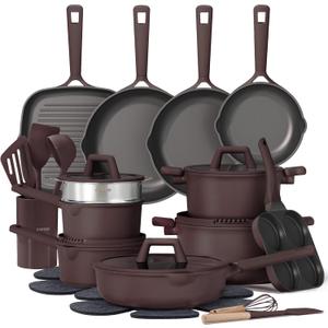 CAROTE 31pcs Nonstick Cookware Sets, Pots and Pans Set | Egg Pan & Grill Pan Included, Ultra Durable, Fast & Even Heating, Easy Clean, All-Stovetop Compatible