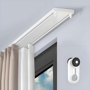 Double Curtain Track Ceiling Mounted Aluminum Silent Rails System White 3m(9.8ft)