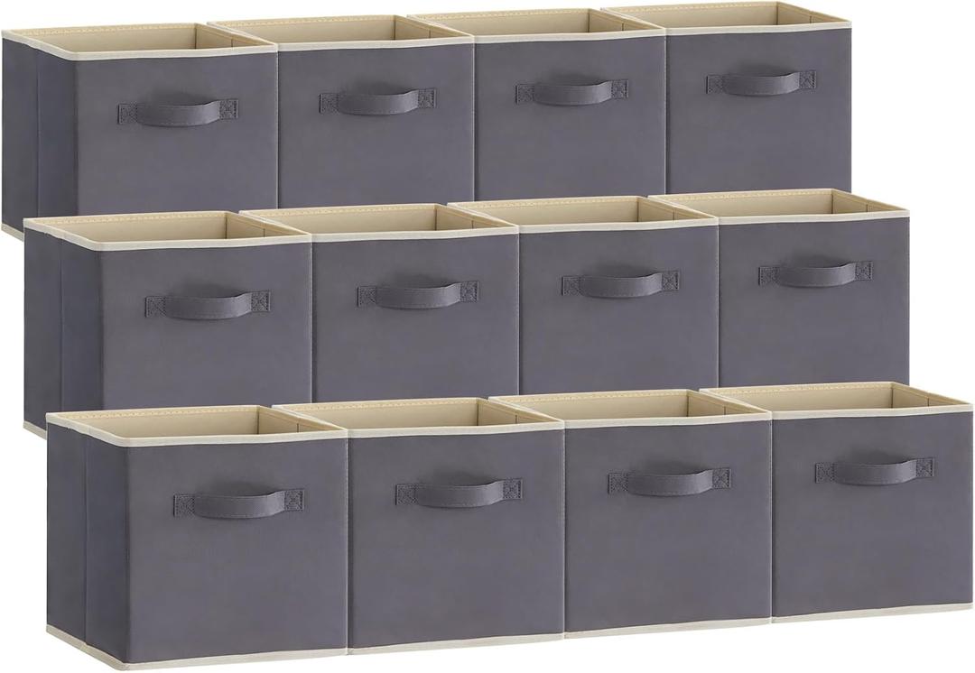 Lifewit 13 Inch Cube Storage Bins, 12 Packs Storage Cubes Foldable Decorative Fabric Storage Baskets for Organizing Home Organizers with Handles for Shelves, Closet, Grey (13"L x 13"W x 13"H, Gray)